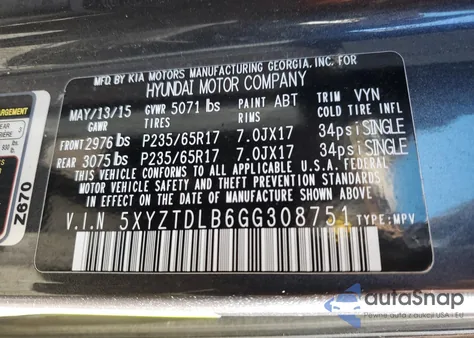 2016 Hyundai Santa Fe Sport from USA, damaged, VIN 5XYZTDLB6GG308751